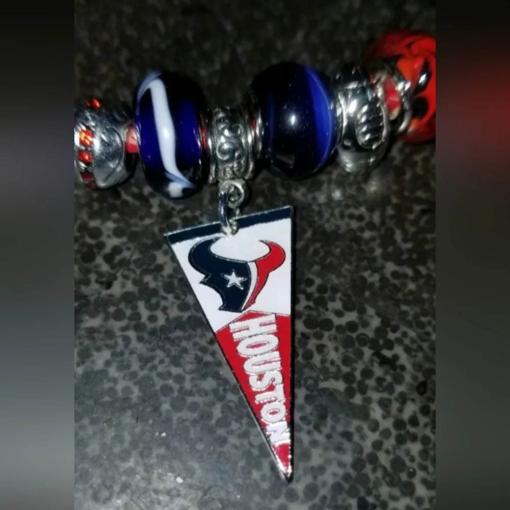 8" HOUSTON TEXANS FOOTBALL NFL CUSTOM EUROPEAN CHARM BRACELET LEATHER CLASP BAND - Picture 5 of 7